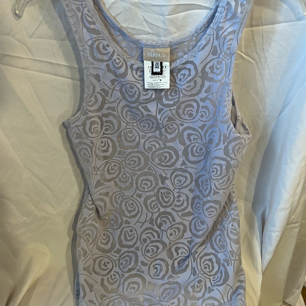 Versus Versace Gray Rose Patterned Sheer Women's Top